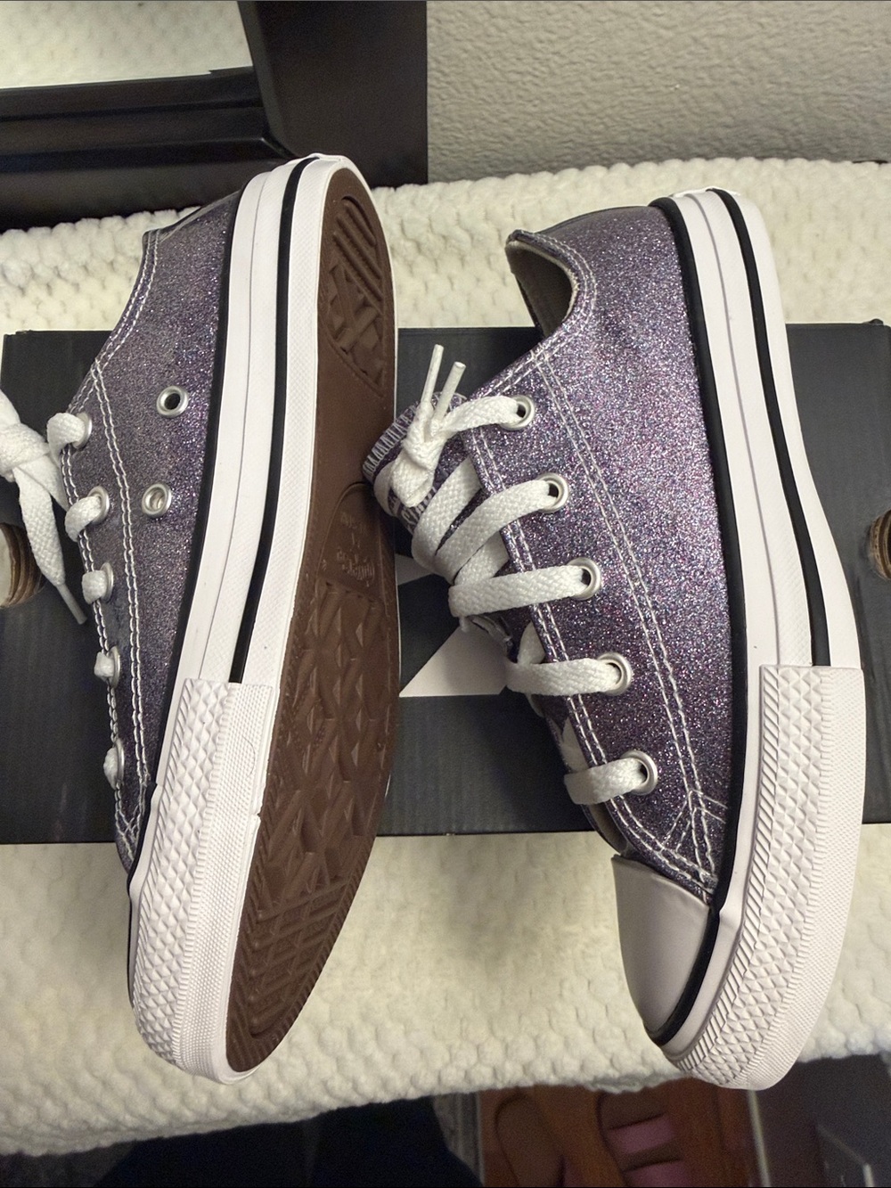 Converse Kids Purple Glitter Low Top Sneakers with White Laces - Picture 4 of 12
